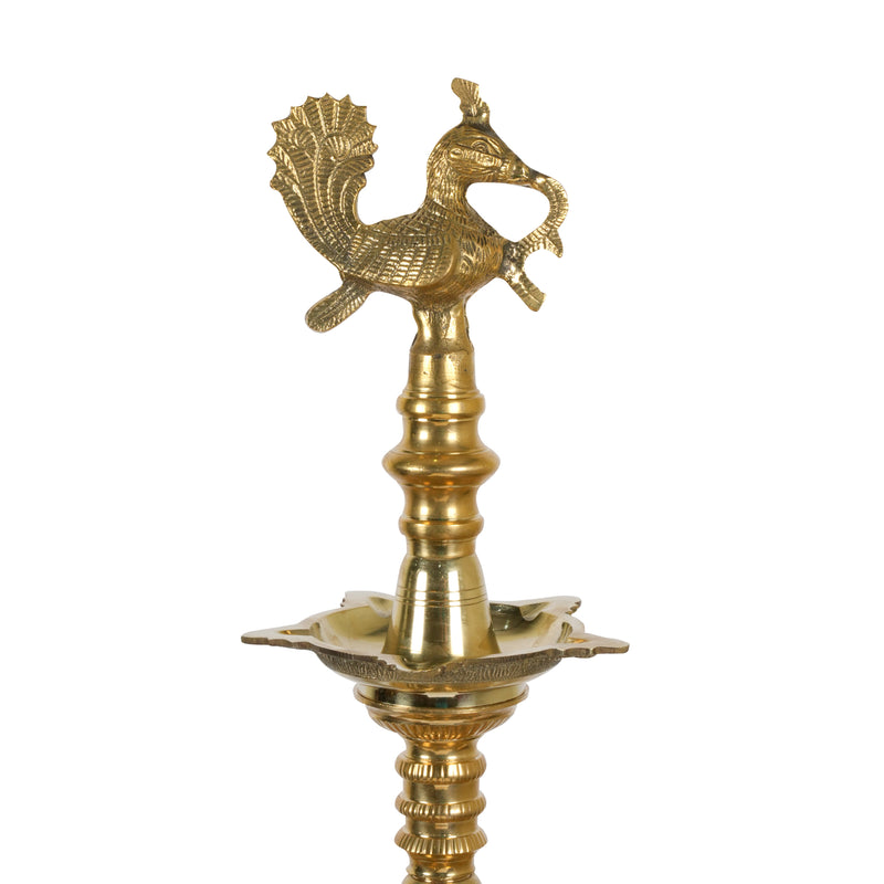 Magnificent Light: Handcrafted Brass Three-Tiered Peacock Oil Lamp
