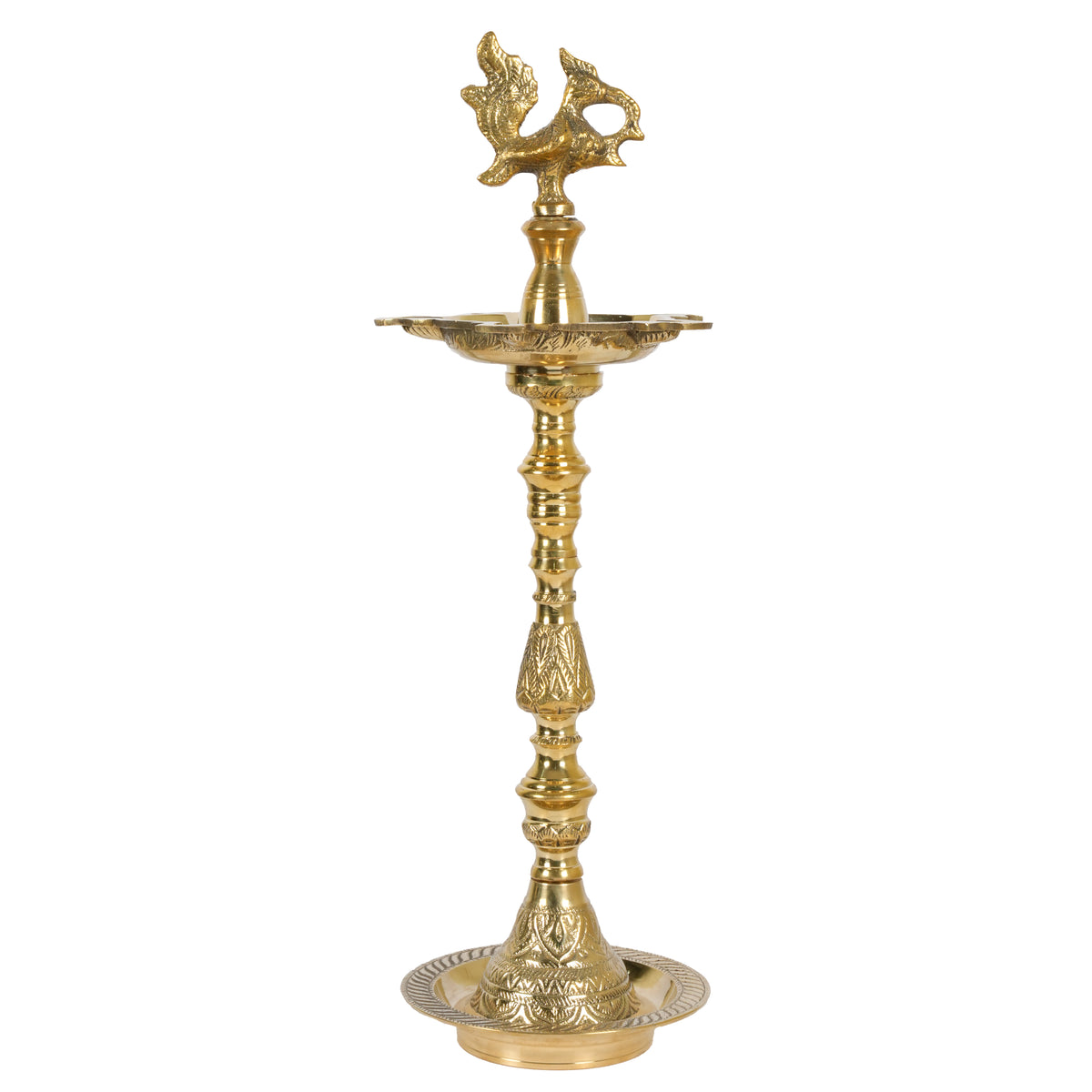 Handcrafted Brass Peacock Vilakku: The Traditional Five-Spout Oil Lamp