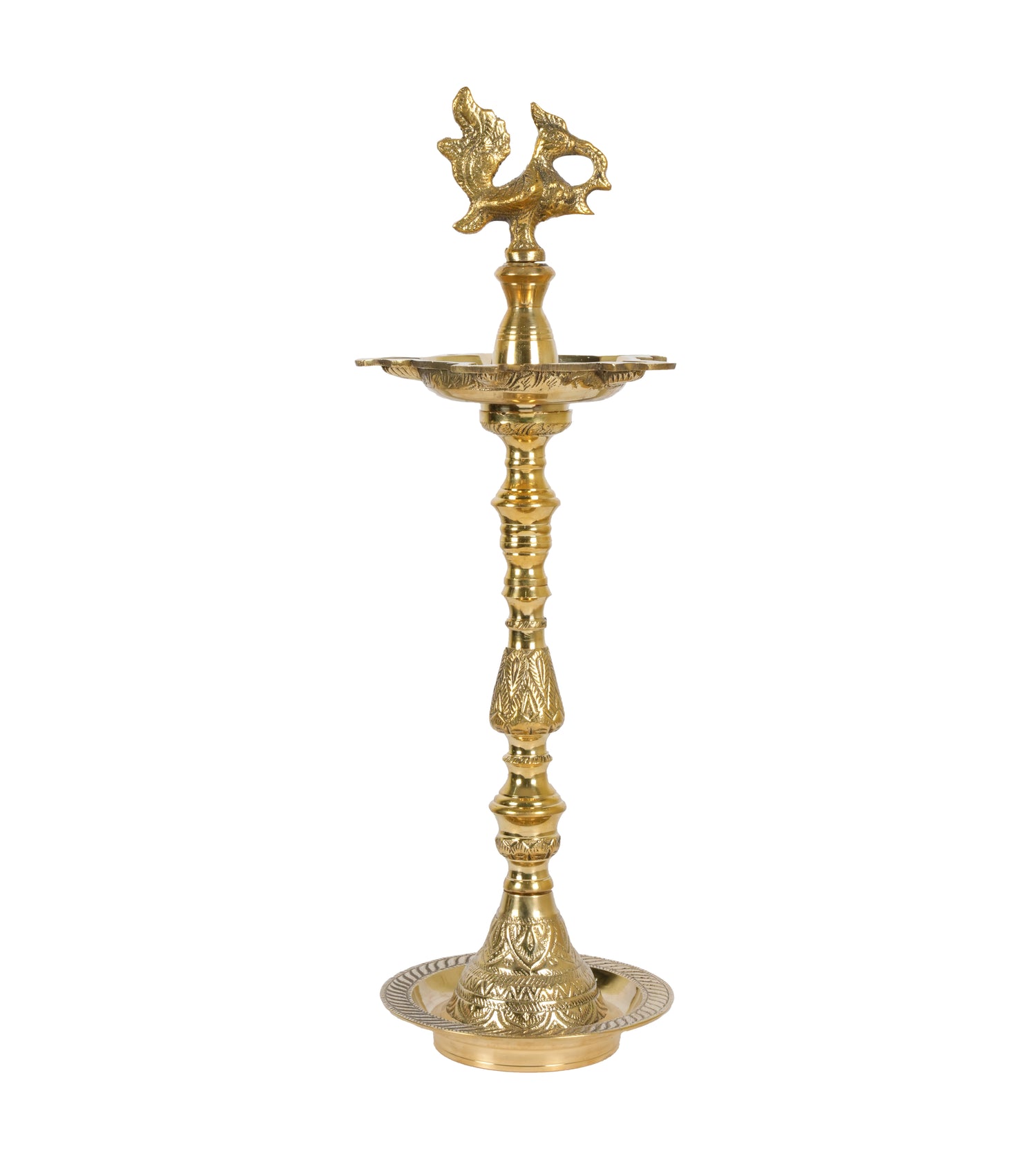 Handcrafted Brass Peacock Vilakku: The Traditional Five-Spout Oil Lamp