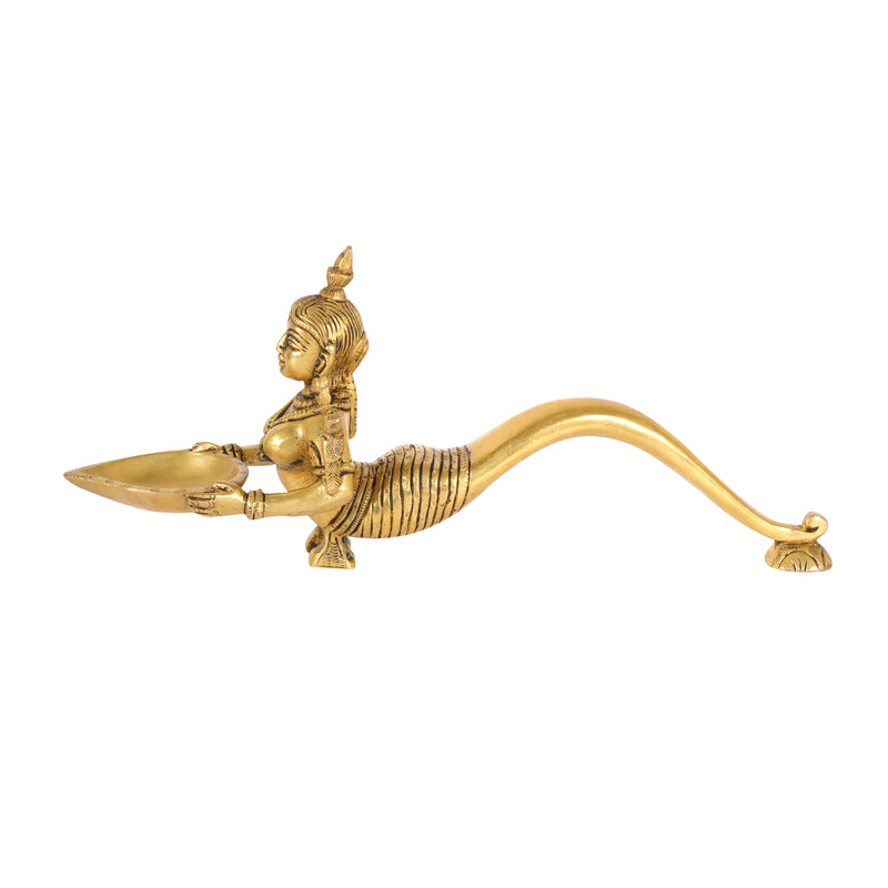 Divine Grace: Handcrafted Brass Matsya Kanya Oil Lamp
