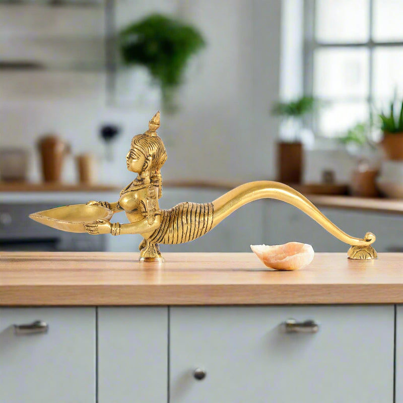 Divine Grace: Handcrafted Brass Matsya Kanya Oil Lamp