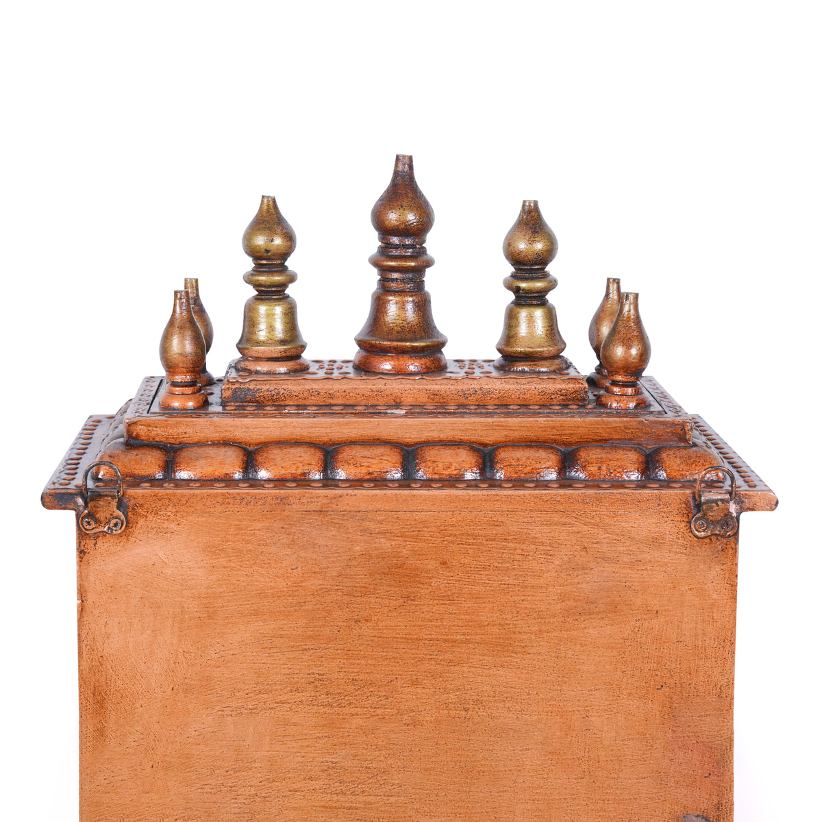 Hand-Carved Wooden Wall-Mounted Temple with Copper Finish