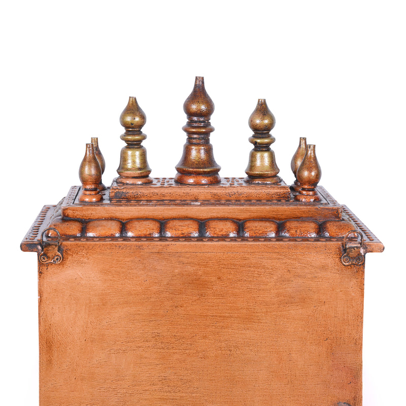 Hand-Carved Wooden Wall-Mounted Temple with Copper Finish