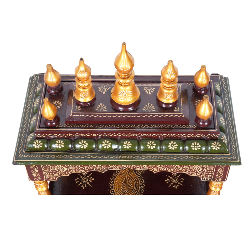 Wooden Embossed Mandir with Gold-Tone Finish