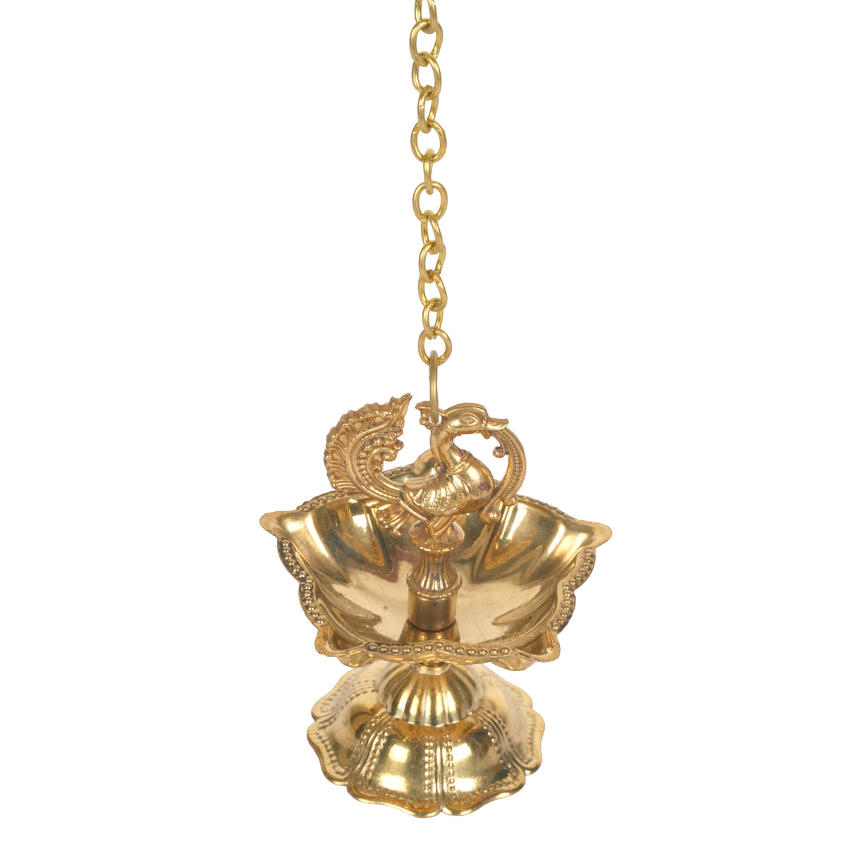 Handcrafted Traditional Brass Thookkuvilakku | Hanging Peacock Oil Diya