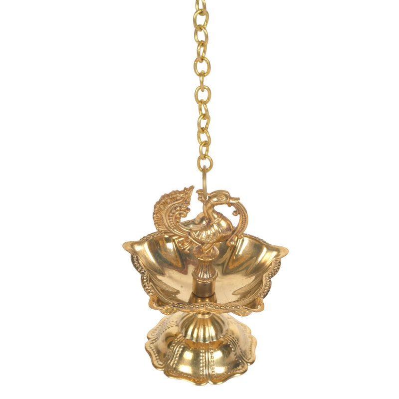 Handcrafted Traditional Brass Thookkuvilakku | Hanging Peacock Oil Diya