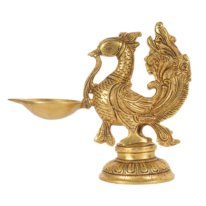 Handcrafted Brass Annapakshi Peacock Diya | Traditional Single Wick Oil Lamp