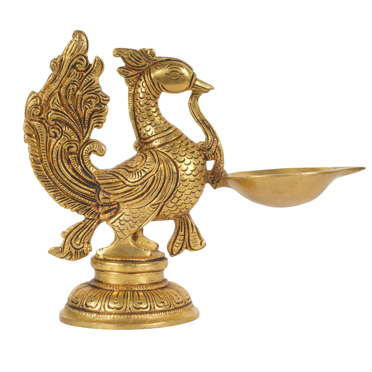 Handcrafted Brass Annapakshi Peacock Diya | Traditional Single Wick Oil Lamp