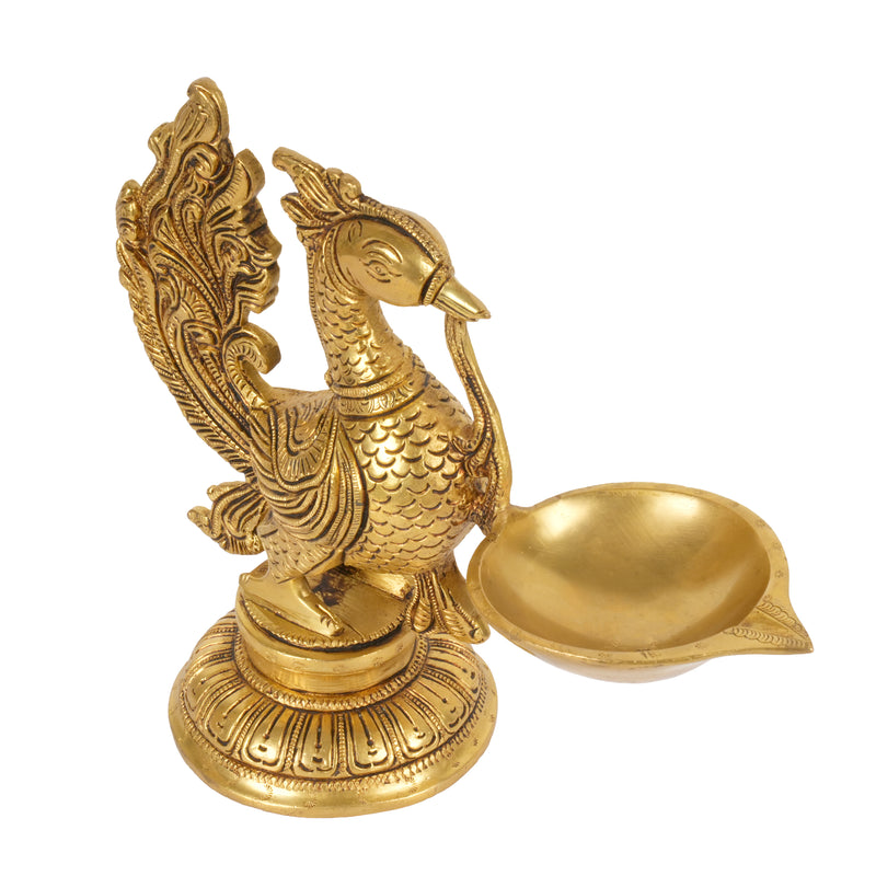 Handcrafted Brass Annapakshi Peacock Diya | Traditional Single Wick Oil Lamp