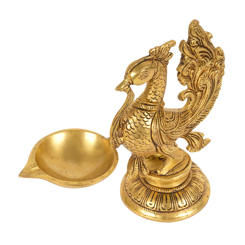 Handcrafted Brass Annapakshi Peacock Diya | Traditional Single Wick Oil Lamp