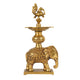 Handcrafted Traditional Brass Elephant Diya | 5-Wick Peacock Finial Altar Lamp