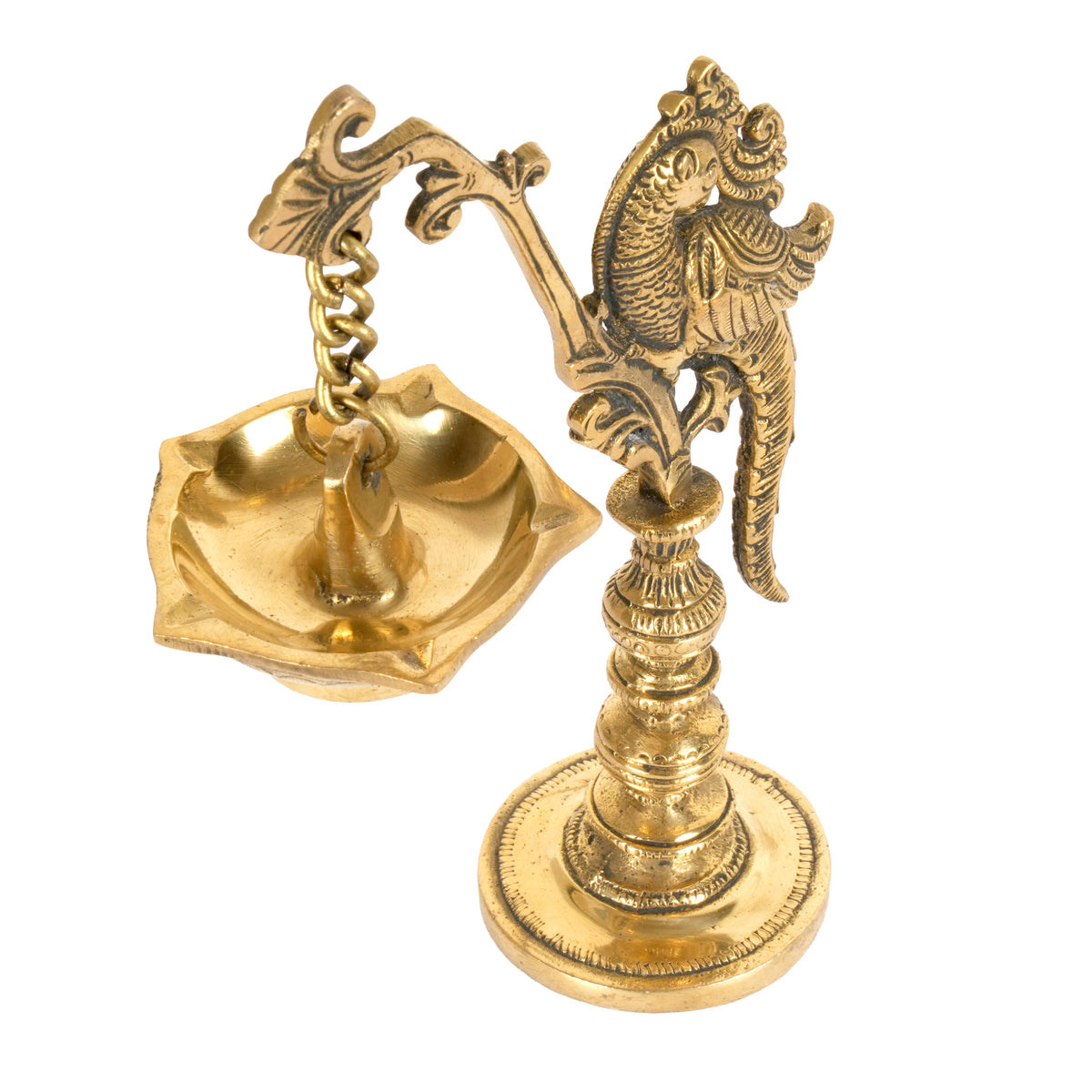 Handcrafted Traditional Brass Peacock Diya | Arch-Hanging Floating Oil Lamp