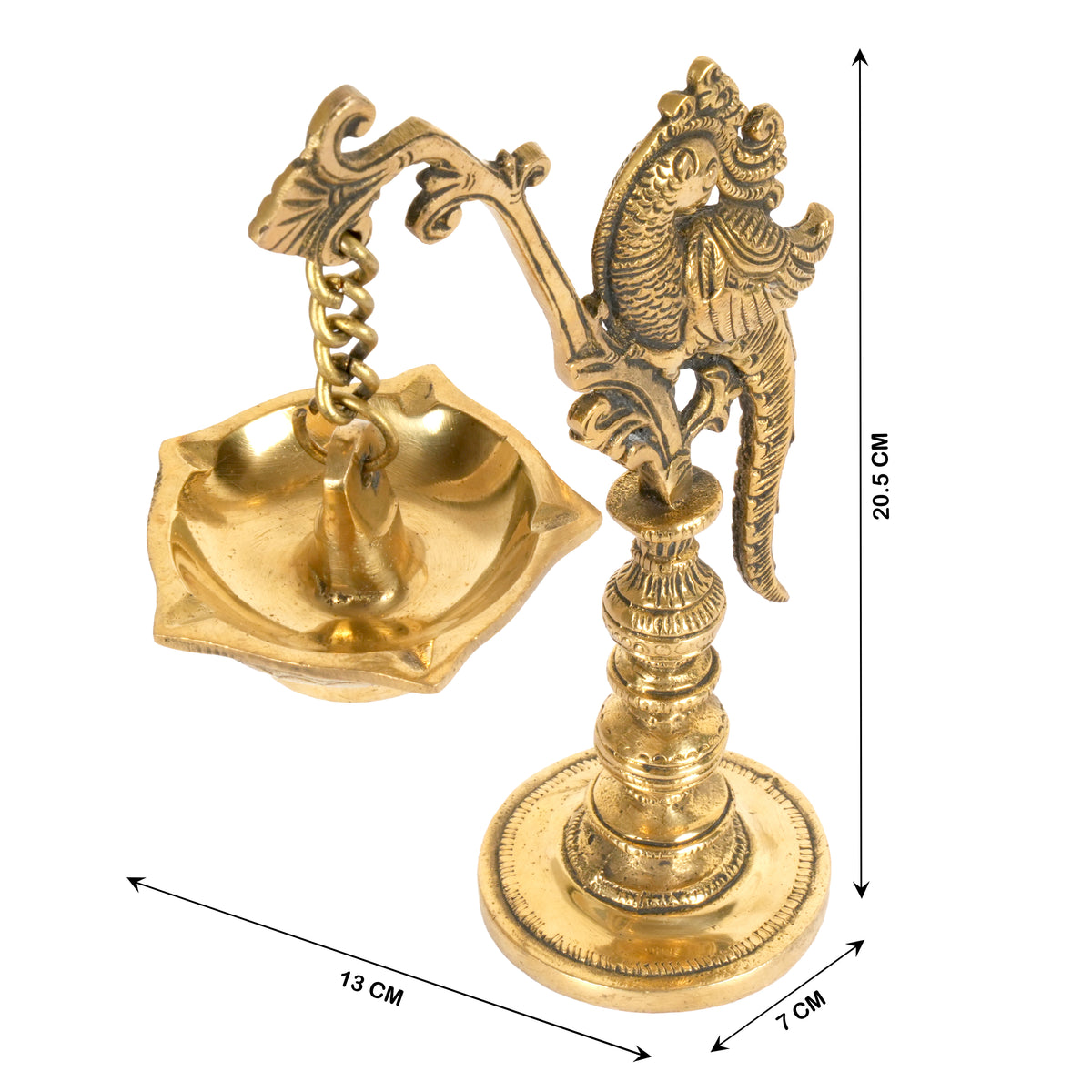 Handcrafted Traditional Brass Peacock Diya | Arch-Hanging Floating Oil Lamp