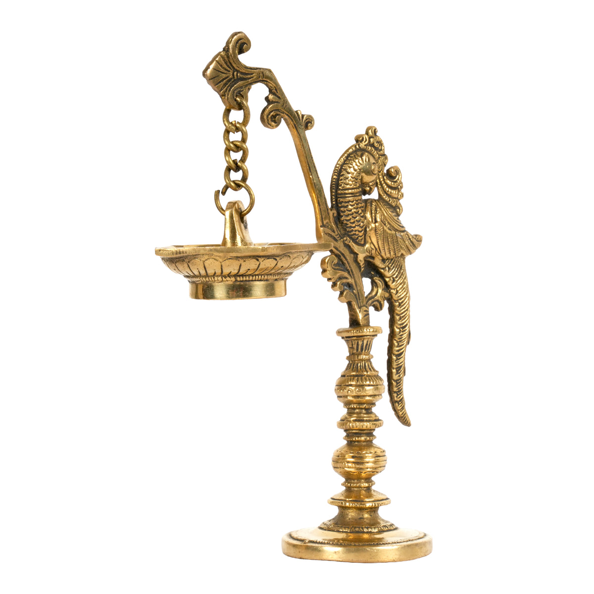 Handcrafted Traditional Brass Peacock Diya | Arch-Hanging Floating Oil Lamp