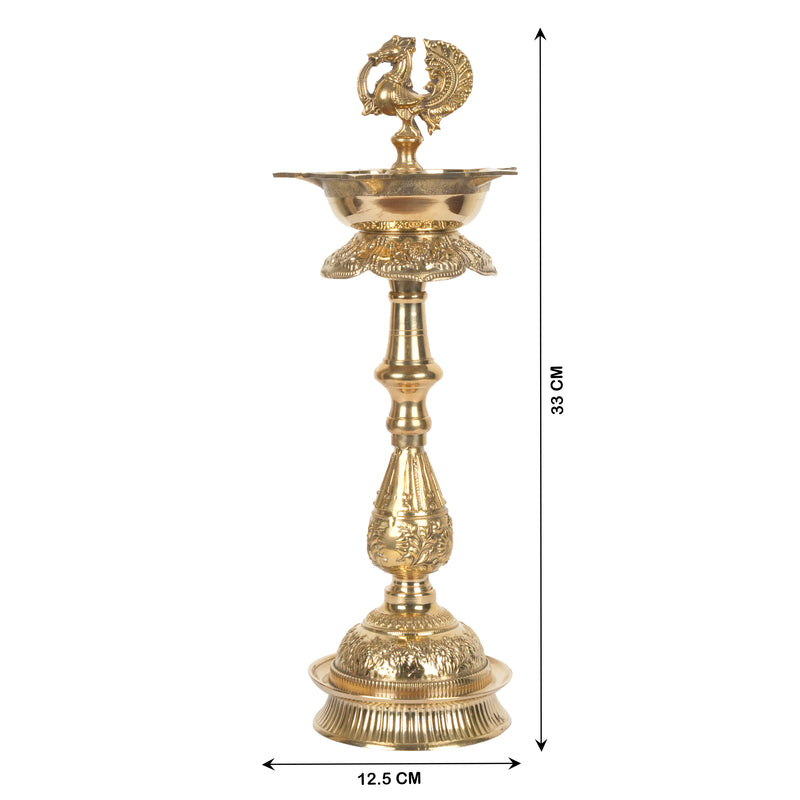 Handcrafted Traditional Brass Kutthuvilakku | Tall Peacock Pedestal Oil Lamp