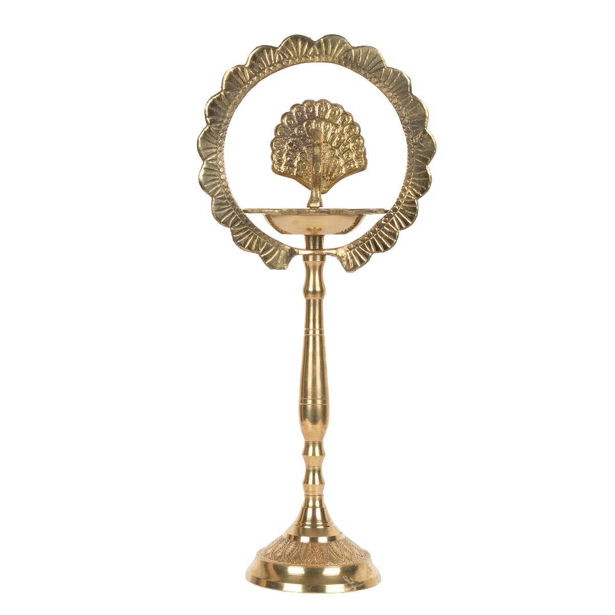 Handcrafted Traditional Brass Peacock Diya | Halo Arch Prabhavali Altar Lamp