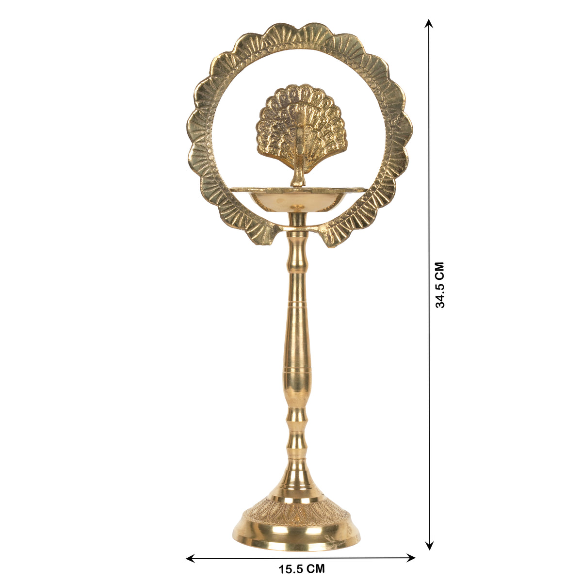 Handcrafted Traditional Brass Peacock Diya | Halo Arch Prabhavali Altar Lamp