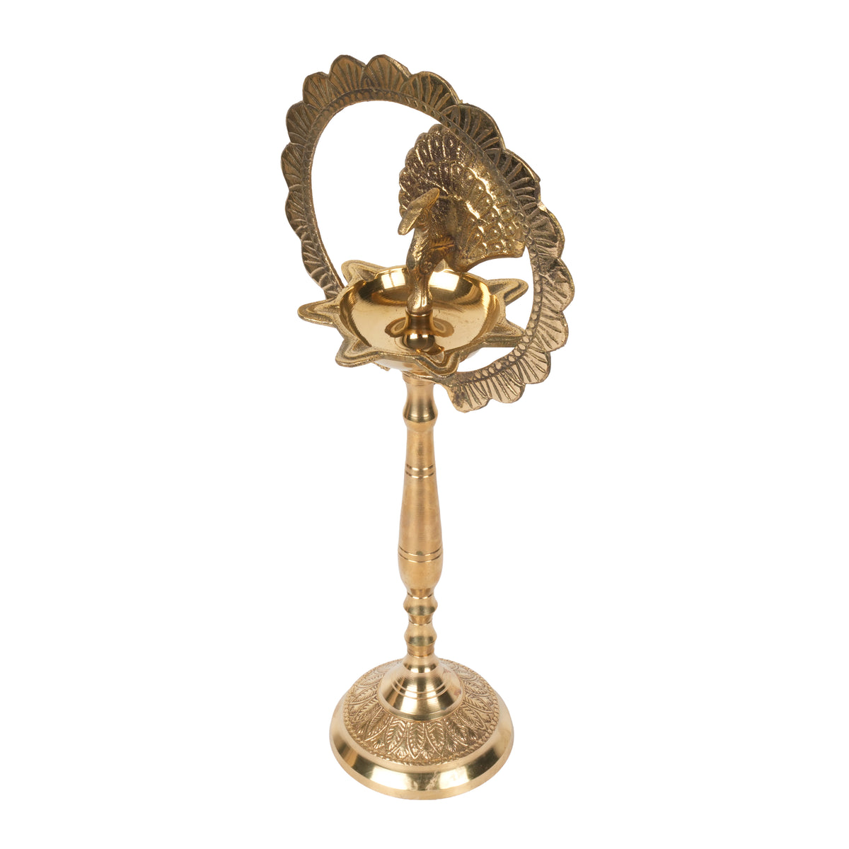 Handcrafted Traditional Brass Peacock Diya | Halo Arch Prabhavali Altar Lamp