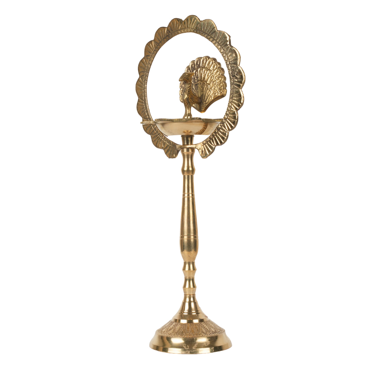 Handcrafted Traditional Brass Peacock Diya | Halo Arch Prabhavali Altar Lamp