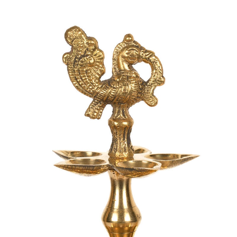 Handcrafted Traditional Brass Multi-Tier Tree Diya | 21-Wick Peacock Altar Lamp