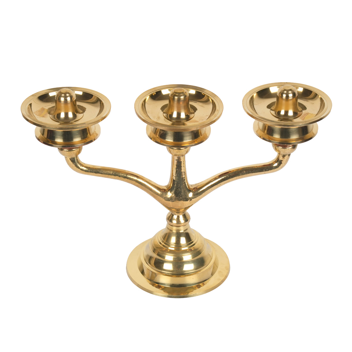 Handcrafted Traditional Brass 3-Branch Candelabra Diya | Triple Altar Oil Lamp