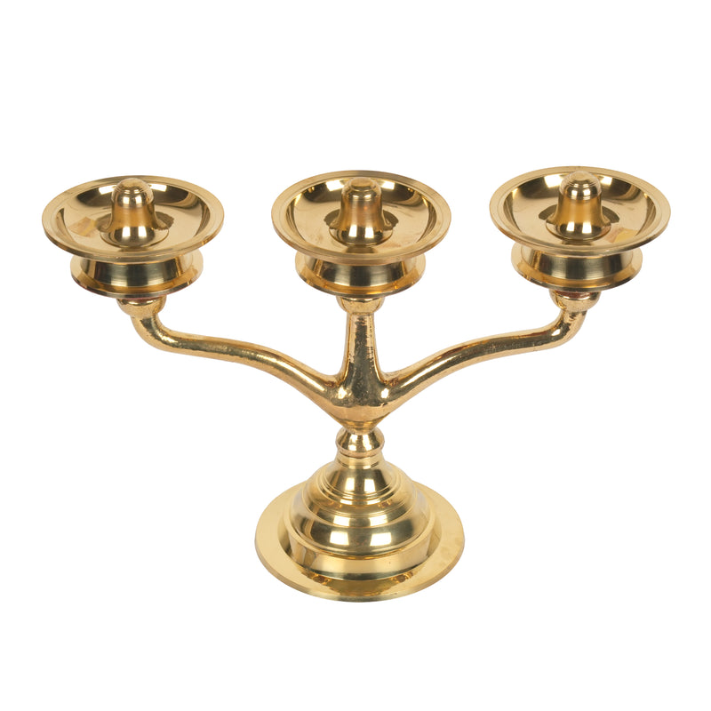 Handcrafted Traditional Brass 3-Branch Candelabra Diya | Triple Altar Oil Lamp