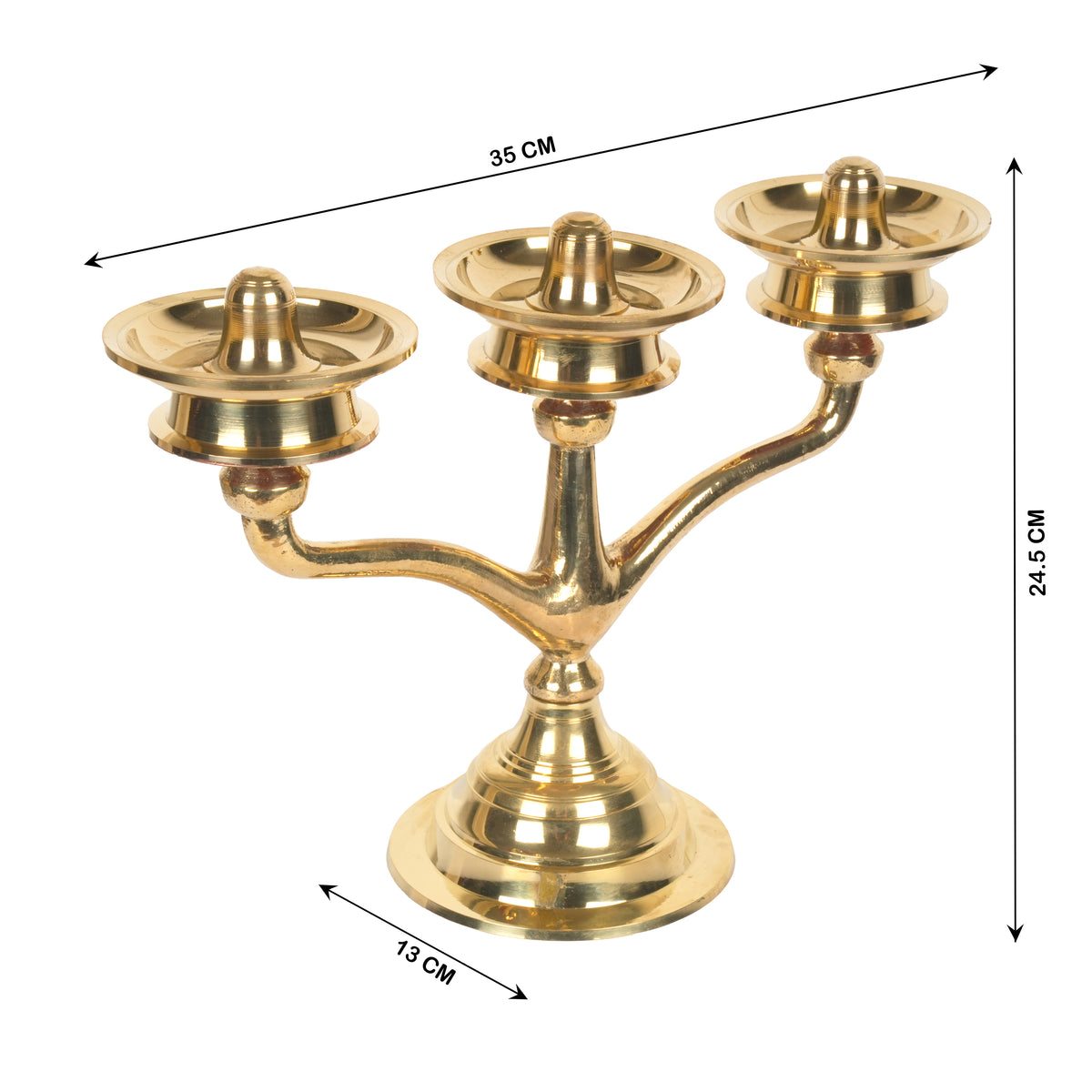Handcrafted Traditional Brass 3-Branch Candelabra Diya | Triple Altar Oil Lamp