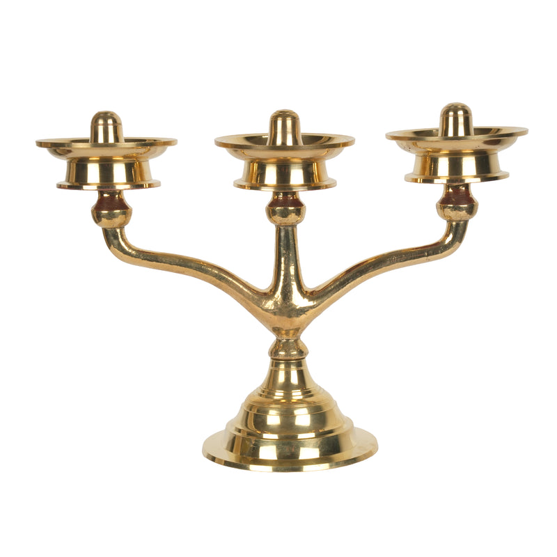 Handcrafted Traditional Brass 3-Branch Candelabra Diya | Triple Altar Oil Lamp