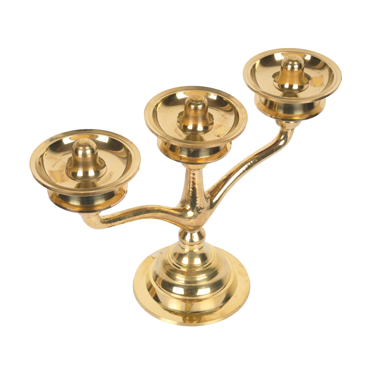 Handcrafted Traditional Brass 3-Branch Candelabra Diya | Triple Altar Oil Lamp
