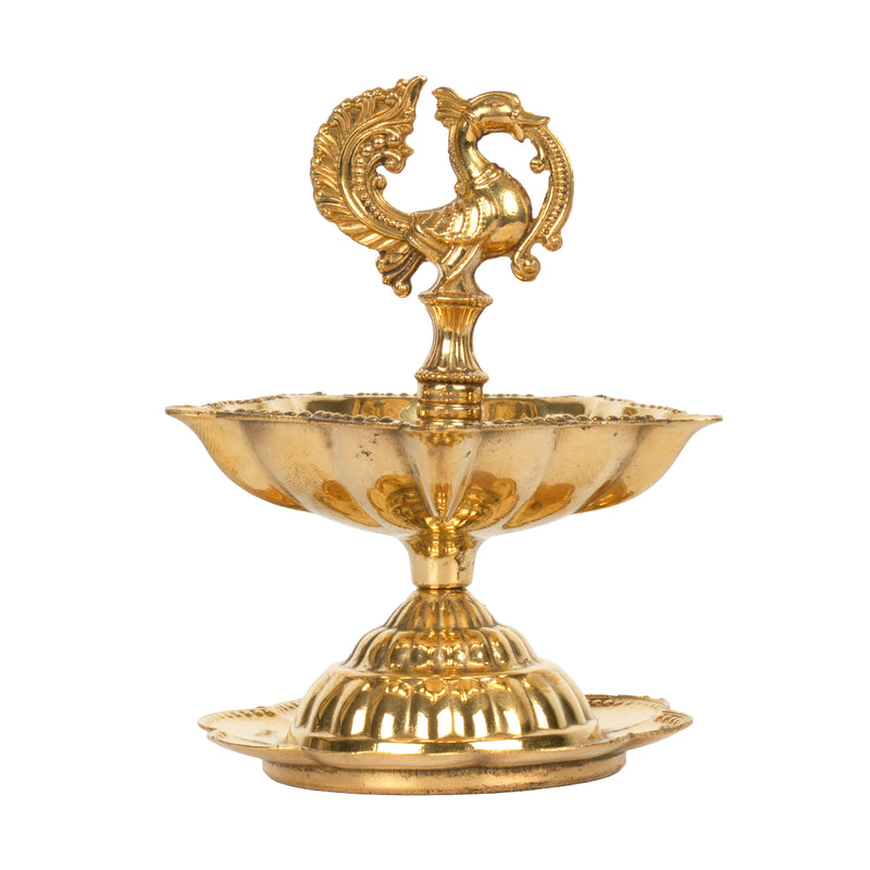 Handcrafted Traditional Brass Peacock Thattu Diya | Cascading Altar Lamp Series