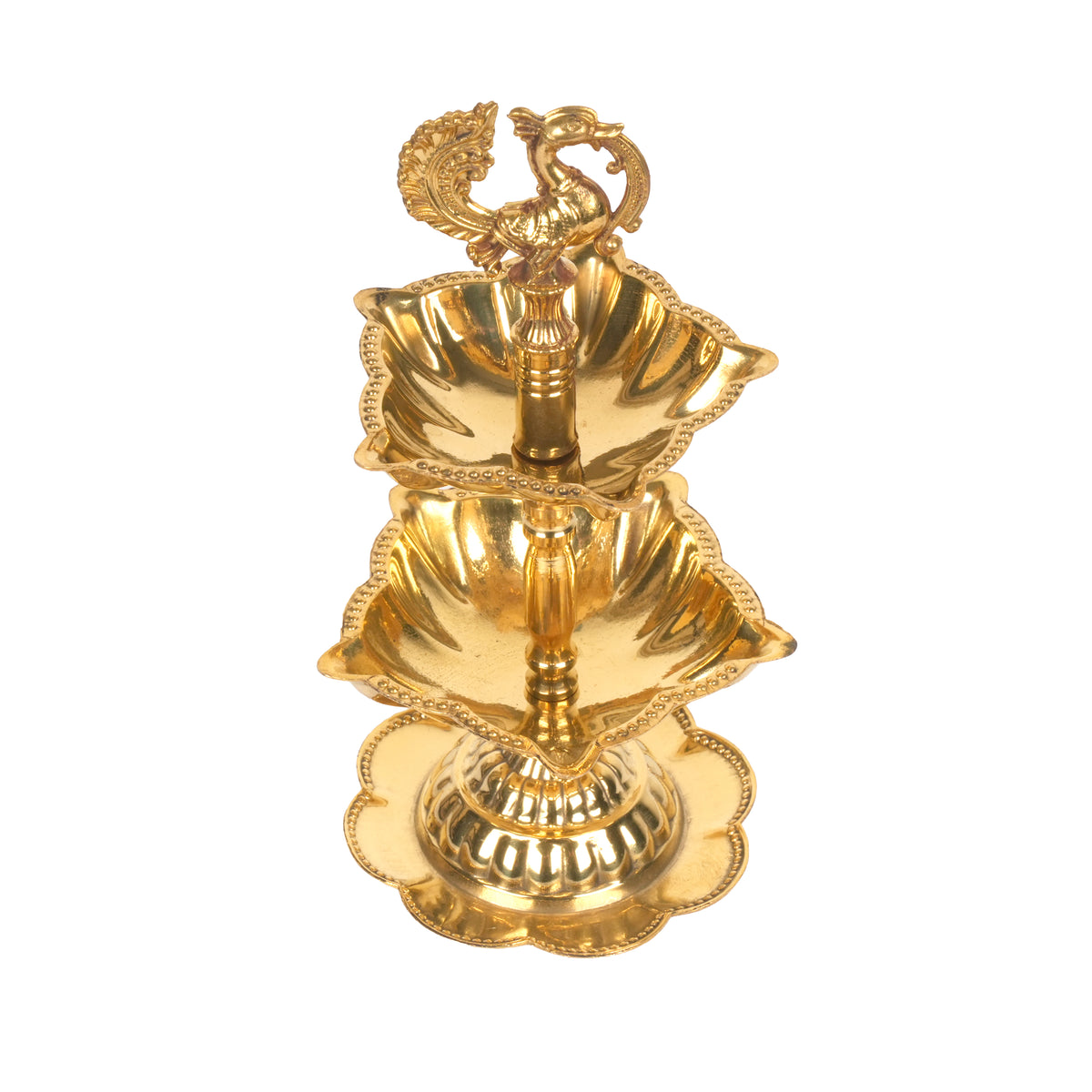 Handcrafted Traditional Brass Peacock Thattu Diya | Cascading Altar Lamp Series