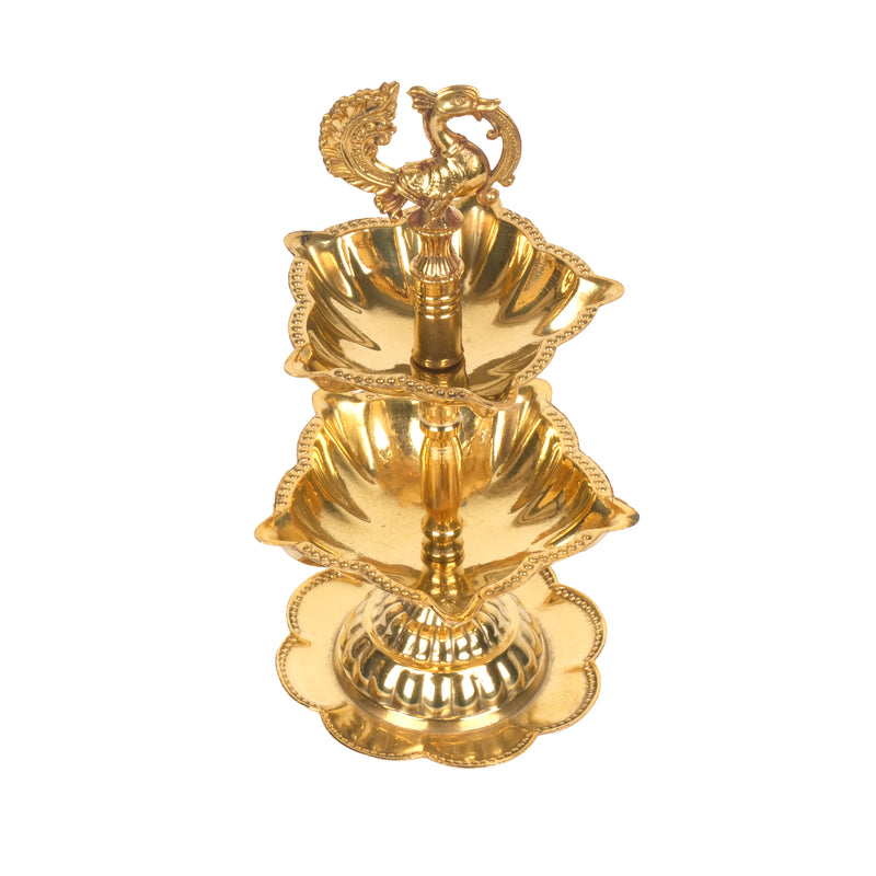 Handcrafted Traditional Brass Peacock Thattu Diya | Cascading Altar Lamp Series