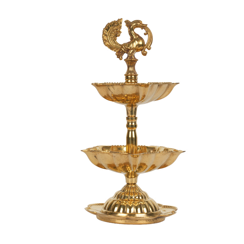 Handcrafted Traditional Brass Peacock Thattu Diya | Cascading Altar Lamp Series