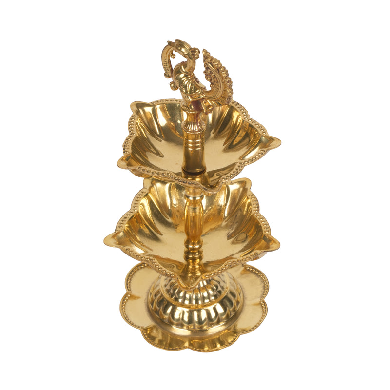Handcrafted Traditional Brass Peacock Thattu Diya | Cascading Altar Lamp Series