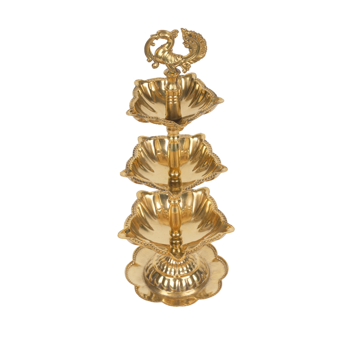 Handcrafted Traditional Brass Peacock Thattu Diya | Cascading Altar Lamp Series