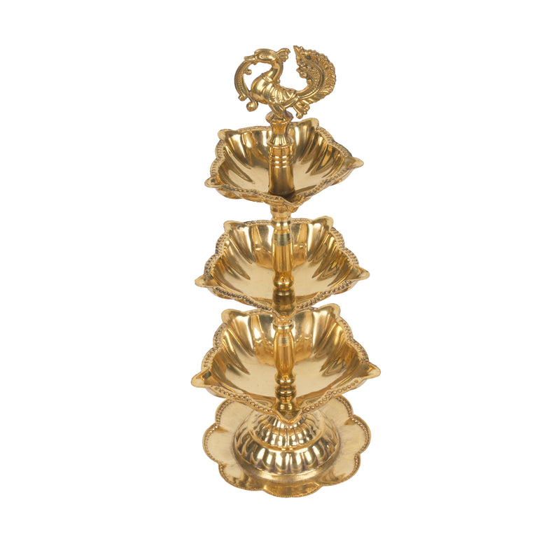 Handcrafted Traditional Brass Peacock Thattu Diya | Cascading Altar Lamp Series