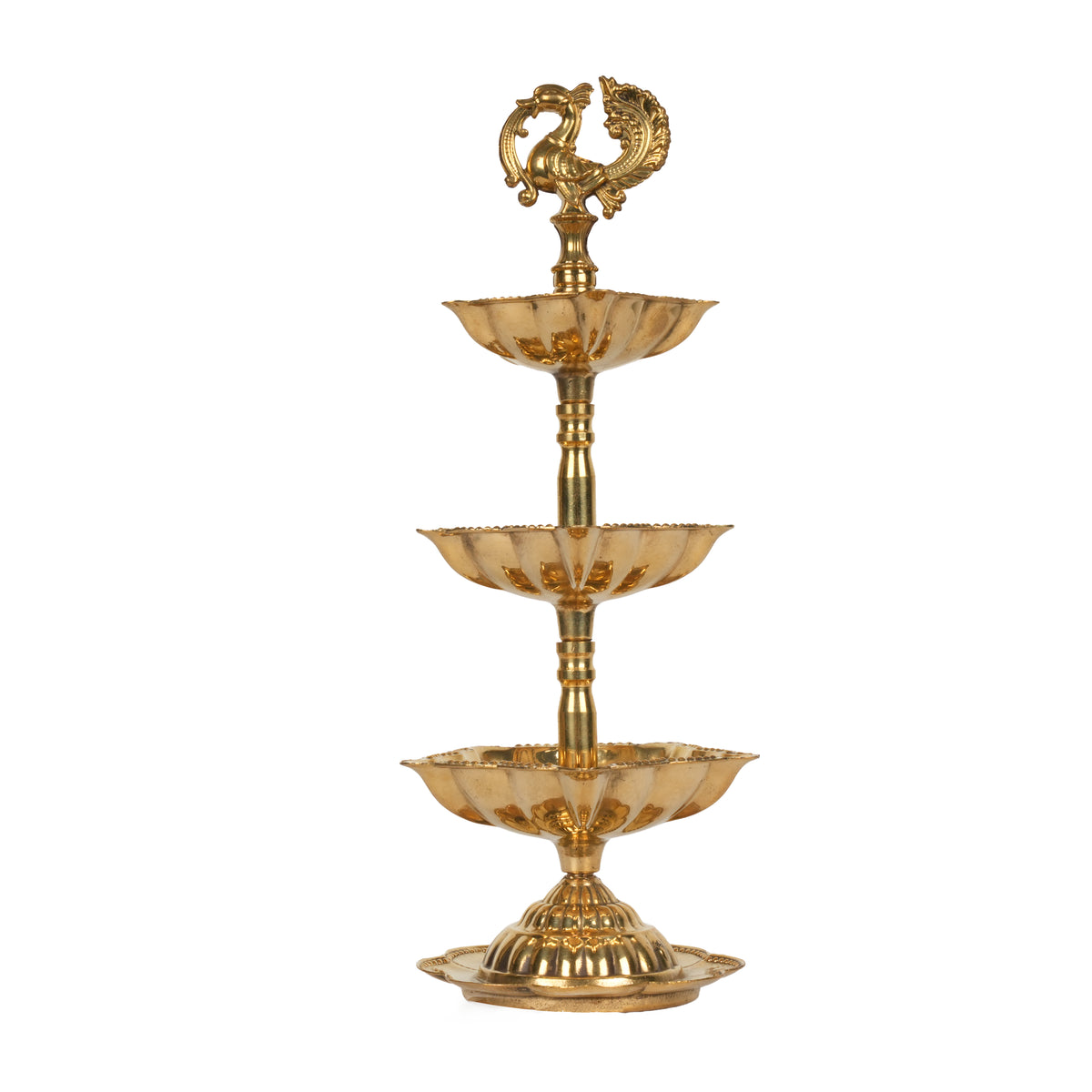 Handcrafted Traditional Brass Peacock Thattu Diya | Cascading Altar Lamp Series