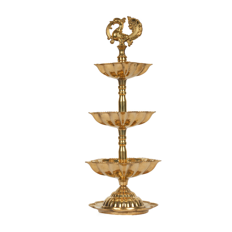 Handcrafted Traditional Brass Peacock Thattu Diya | Cascading Altar Lamp Series