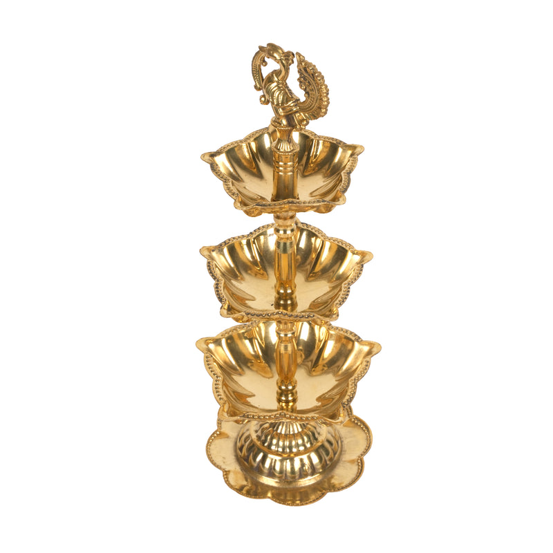Handcrafted Traditional Brass Peacock Thattu Diya | Cascading Altar Lamp Series