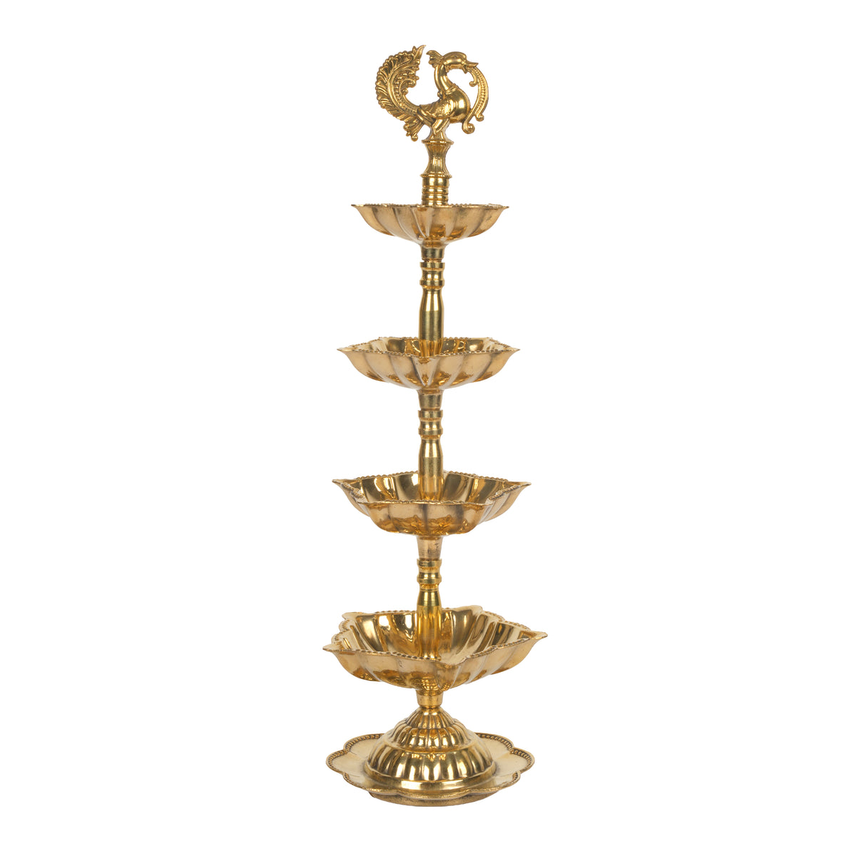 Handcrafted Traditional Brass Peacock Thattu Diya | Cascading Altar Lamp Series