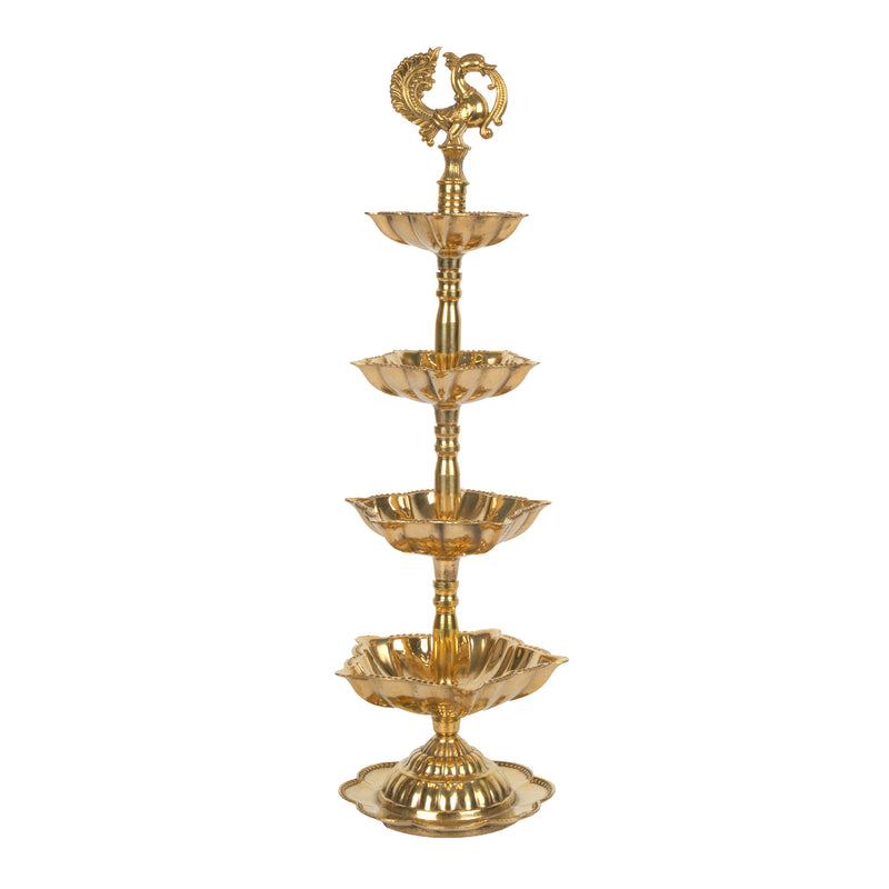 Handcrafted Traditional Brass Peacock Thattu Diya | Cascading Altar Lamp Series