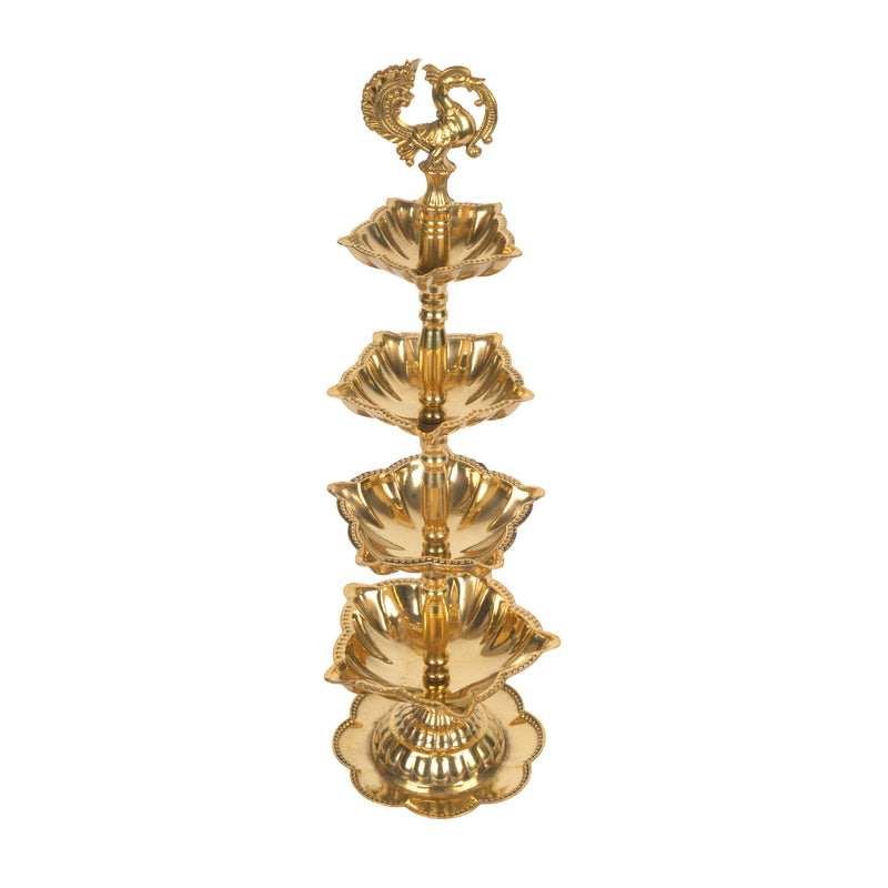 Handcrafted Traditional Brass Peacock Thattu Diya | Cascading Altar Lamp Series