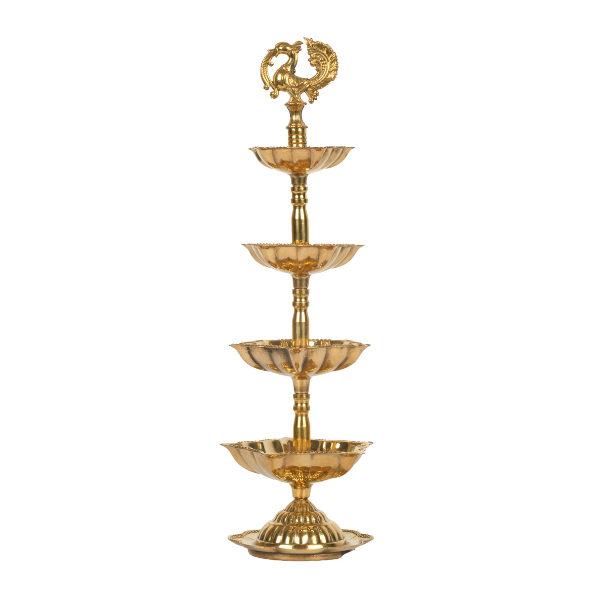 Handcrafted Traditional Brass Peacock Thattu Diya | Cascading Altar Lamp Series