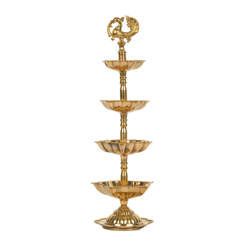 Handcrafted Traditional Brass Peacock Thattu Diya | Cascading Altar Lamp Series