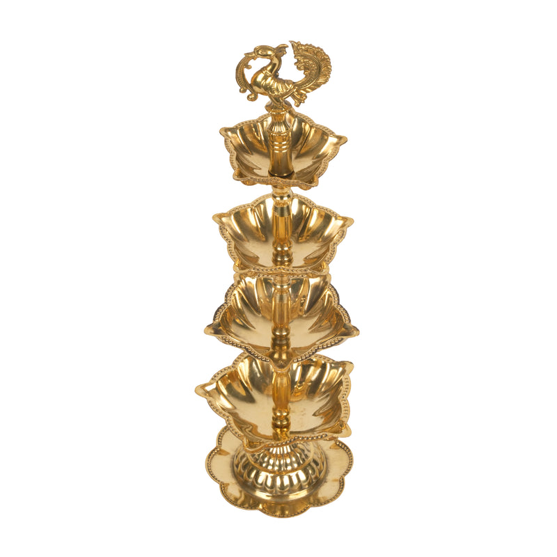 Handcrafted Traditional Brass Peacock Thattu Diya | Cascading Altar Lamp Series
