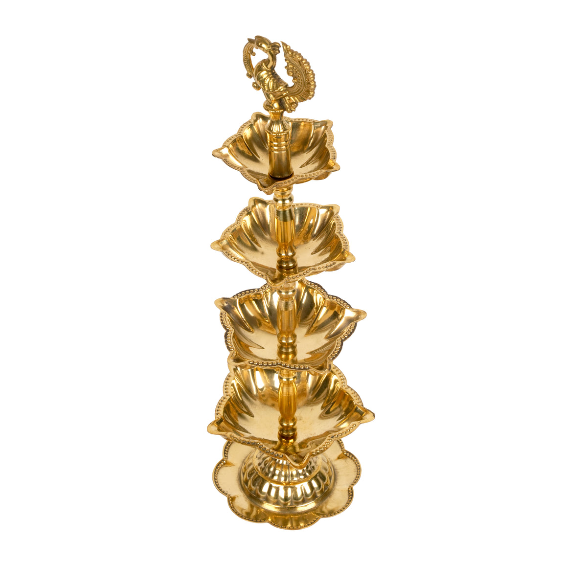 Handcrafted Traditional Brass Peacock Thattu Diya | Cascading Altar Lamp Series