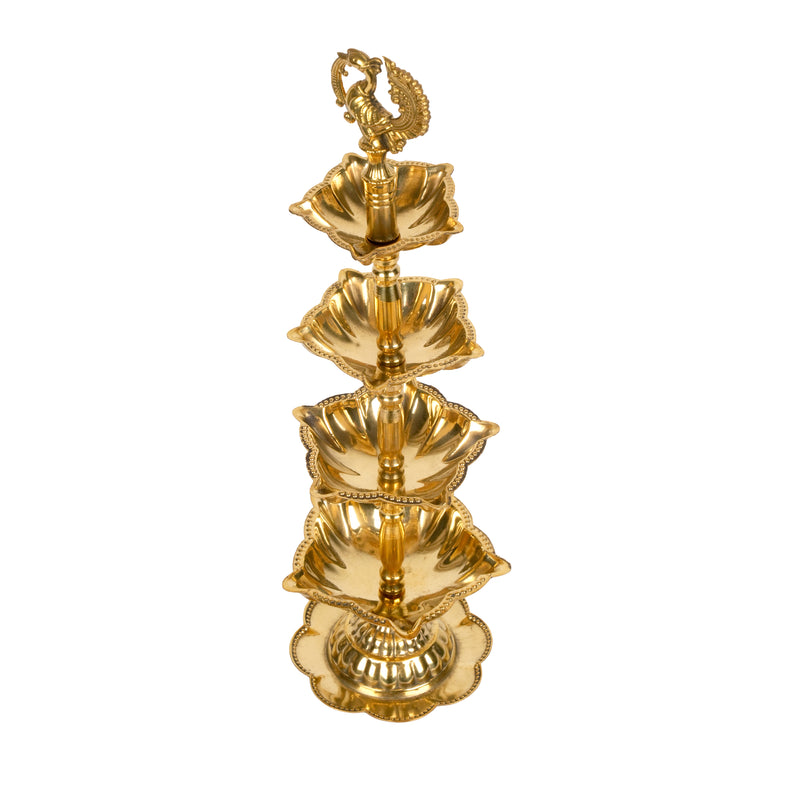 Handcrafted Traditional Brass Peacock Thattu Diya | Cascading Altar Lamp Series