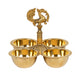 Handcrafted Traditional Brass 4-Cup Altar Ritual Vessel | Peacock Kumkum & Haldi Holder