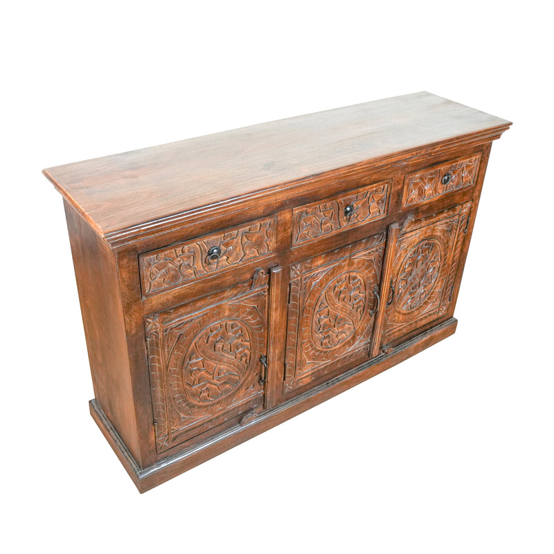 Meher Sideboard - Rustic Wooden Sideboard with Traditional Carved Panels