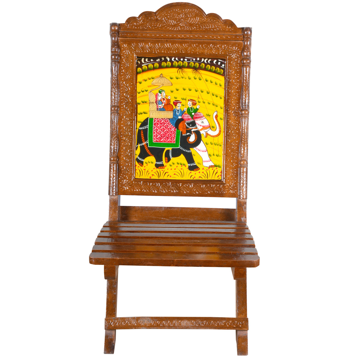 Handcrafted Traditional Rajasthani Chair with Colorful Artwork
